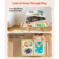VEVOR Sensory Table for Toddlers, Wooden Kids Activity Table and Art Easel with Reversible Double-Sided Board, Storage Bins, for Boys and Girls Playing Sand and Water, Drawing, Studying, Dining