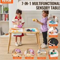 VEVOR Sensory Table for Toddlers, Kids Activity Table with Double-Sided Tabletop & Non-Slip Feet, Indoor/Outdoor Play Activity Table, Wooden Sensory Table for Drawing Studying, Ideal Gift for Boy Girl