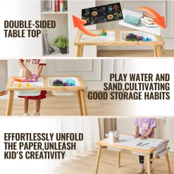 VEVOR Sensory Table for Toddlers, Kids Activity Table with Double-Sided Tabletop & Non-Slip Feet, Indoor/Outdoor Play Activity Table, Wooden Sensory Table for Drawing Studying, Ideal Gift for Boy Girl