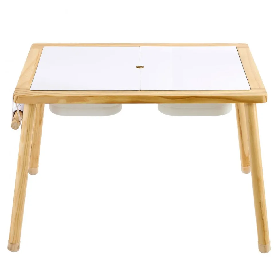 VEVOR Sensory Table for Toddlers, Wooden Kids Activity Table with 2 Stools, Double-Sided Board, Storage Bins, and Non-Slip Feet, for Boys and Girls Playing Sand and Water, Drawing, Studying, Dining