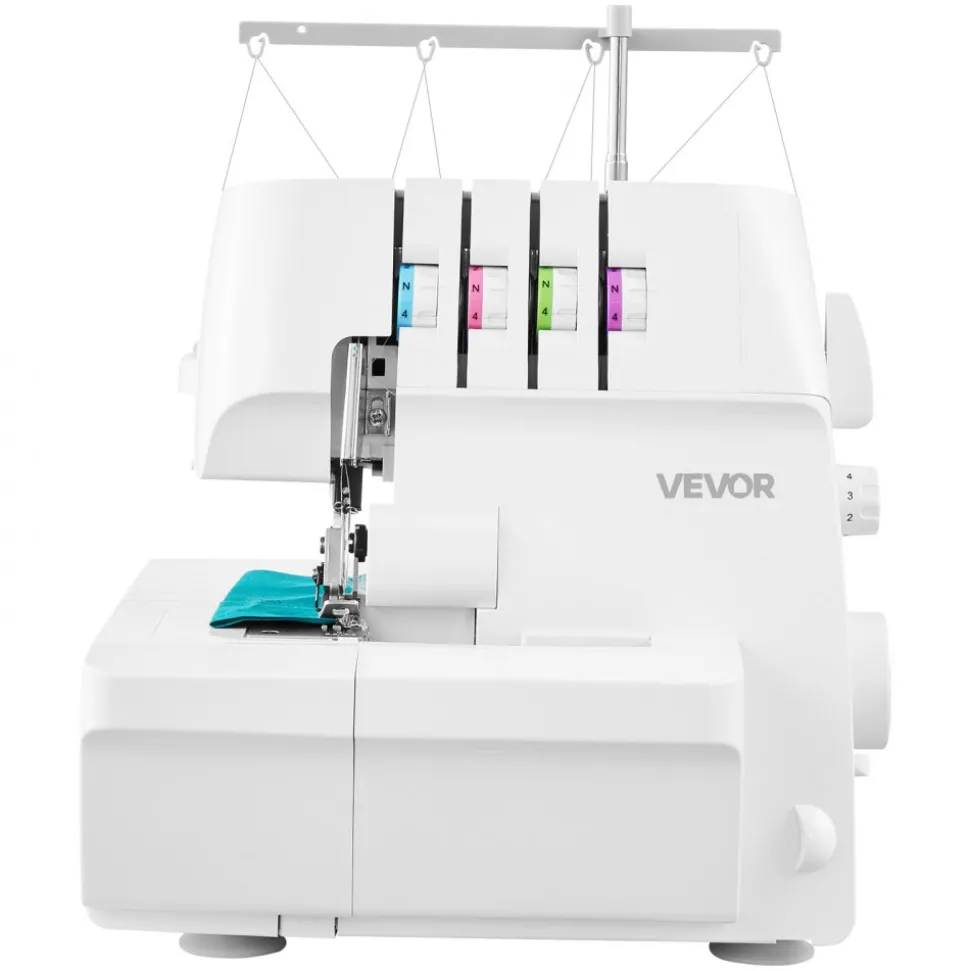 VEVOR Serger Overlock Sewing Machine, 1250 Stitches Per Minute, 2-3-4 Thread Capability, 0.7-2 Adjustable Differential Feed, with Free Arm and LED Light, Sewing Machine for Various Fabrics, White
