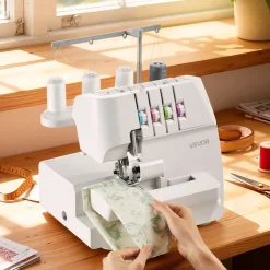 VEVOR Serger Overlock Sewing Machine, 1250 Stitches Per Minute, 2-3-4 Thread Capability, 0.7-2 Adjustable Differential Feed, with Free Arm and LED Light, Sewing Machine for Various Fabrics, White