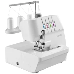 VEVOR Serger Overlock Sewing Machine, 1250 Stitches Per Minute, 2-3-4 Thread Capability, 0.7-2 Adjustable Differential Feed, with Free Arm and LED Light, Sewing Machine for Various Fabrics, White