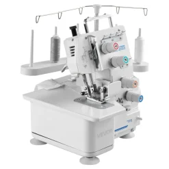 VEVOR Serger Overlock Sewing Machine, 1250 Stitches Per Minute, 3 and 4 Thread Capability, with LED Light and Strong Suction Feet, Heavy-Duty Metal Frame Sewing Machine for Various Fabrics, White