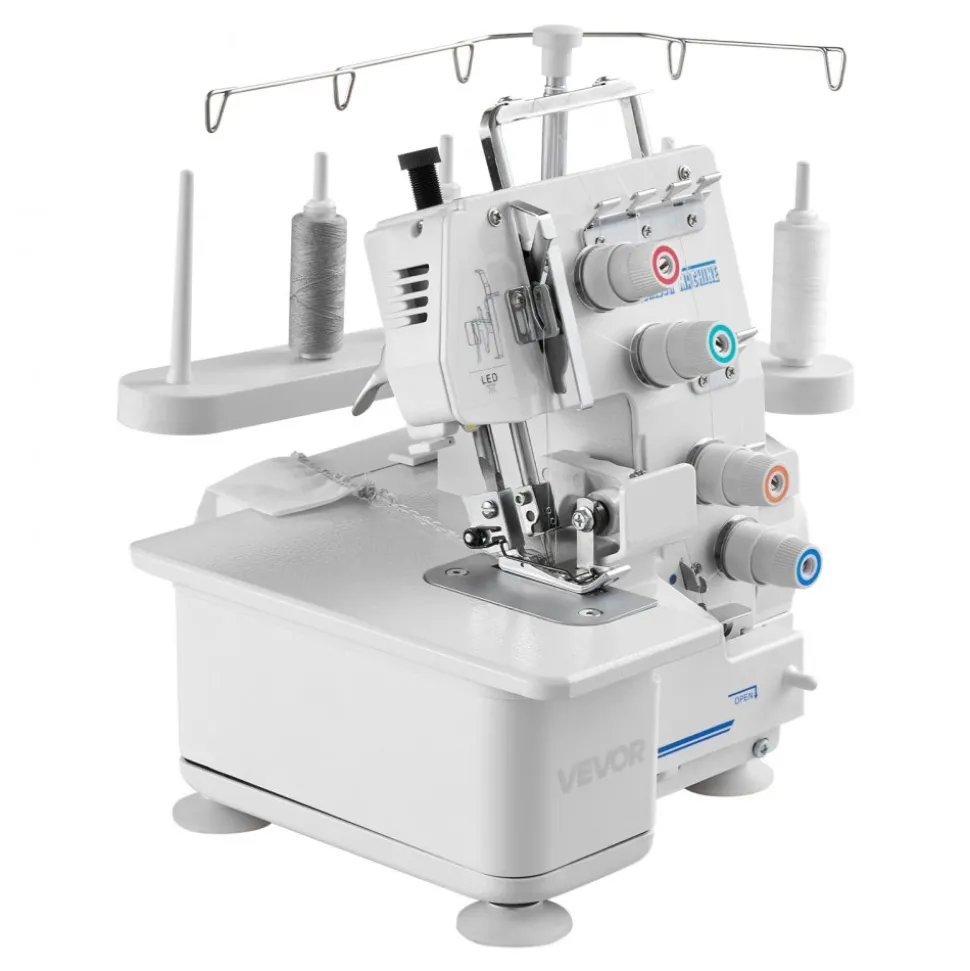 VEVOR Serger Overlock Sewing Machine, 1250 Stitches Per Minute, 3 and 4 Thread Capability, with LED Light and Strong Suction Feet, Heavy-Duty Metal Frame Sewing Machine for Various Fabrics, White