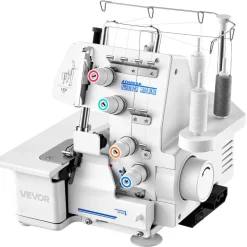 VEVOR Serger Overlock Sewing Machine, 1250 Stitches Per Minute, 3 and 4 Thread Capability, with LED Light and Strong Suction Feet, Heavy-Duty Metal Frame Sewing Machine for Various Fabrics, White