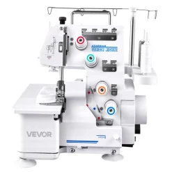 VEVOR Serger Overlock Sewing Machine, 1250 Stitches Per Minute, 3 and 4 Thread Capability, with LED Light and Strong Suction Feet, Heavy-Duty Metal Frame Sewing Machine for Various Fabrics, White