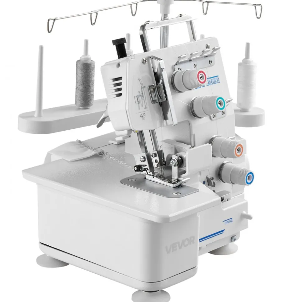 VEVOR Serger Overlock Sewing Machine, 1250 Stitches Per Minute, 3 and 4 Thread Capability, with LED Light and Strong Suction Feet, Heavy-Duty Metal Frame Sewing Machine for Various Fabrics, White
