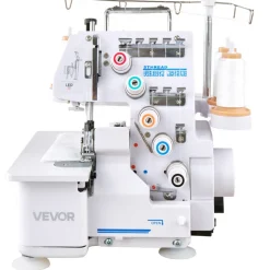 VEVOR Serger Overlock Sewing Machine, 1250 Stitches Per Minute, 2-3-5 Thread Capability, with LED Light and Strong Suction Feet, Heavy-Duty Metal Frame Sewing Machine for Various Fabrics, White