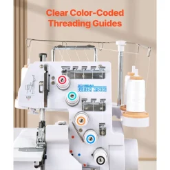 VEVOR Serger Overlock Sewing Machine, 1250 Stitches Per Minute, 2-3-5 Thread Capability, with LED Light and Strong Suction Feet, Heavy-Duty Metal Frame Sewing Machine for Various Fabrics, White