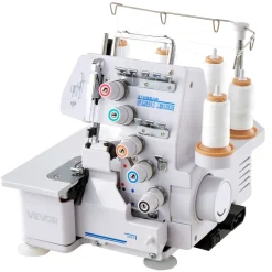 VEVOR Serger Overlock Sewing Machine, 1250 Stitches Per Minute, 2-3-5 Thread Capability, with LED Light and Strong Suction Feet, Heavy-Duty Metal Frame Sewing Machine for Various Fabrics, White