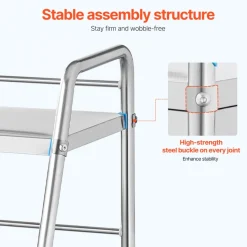 VEVOR Service Cart, 3 Layers Stainless Steel Utility Rolling Cart, Medical Cart with Drawer, Dental Utility Cart with Lockable Wheels, Ideal for Laboratory, Hospital, Dental Use