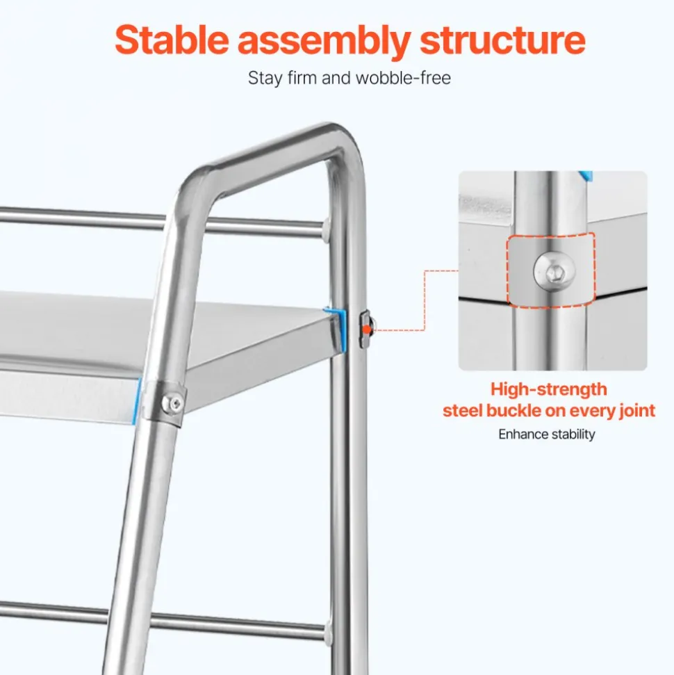 VEVOR Service Cart, 3 Layers Stainless Steel Utility Rolling Cart, Medical Cart with Drawer, Dental Utility Cart with Lockable Wheels, Ideal for Laboratory, Hospital, Dental Use