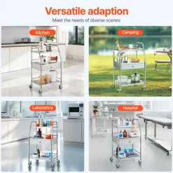 VEVOR Service Cart, 3 Layers Stainless Steel Utility Rolling Cart, Medical Cart with Drawer, Dental Utility Cart with Lockable Wheels, Ideal for Laboratory, Hospital, Dental Use