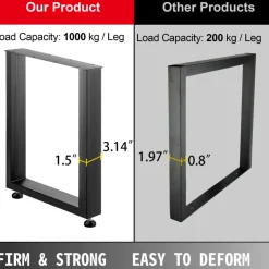 VEVOR Set of 2 Steel Table Legs, 28''Height 24''Wide Dining Table Legs, Heavy Duty 3.1" Width Box Section Square Table Legs, 28x24x3.1 Inch Black Color Industrial Country Style Metal Dining Legs