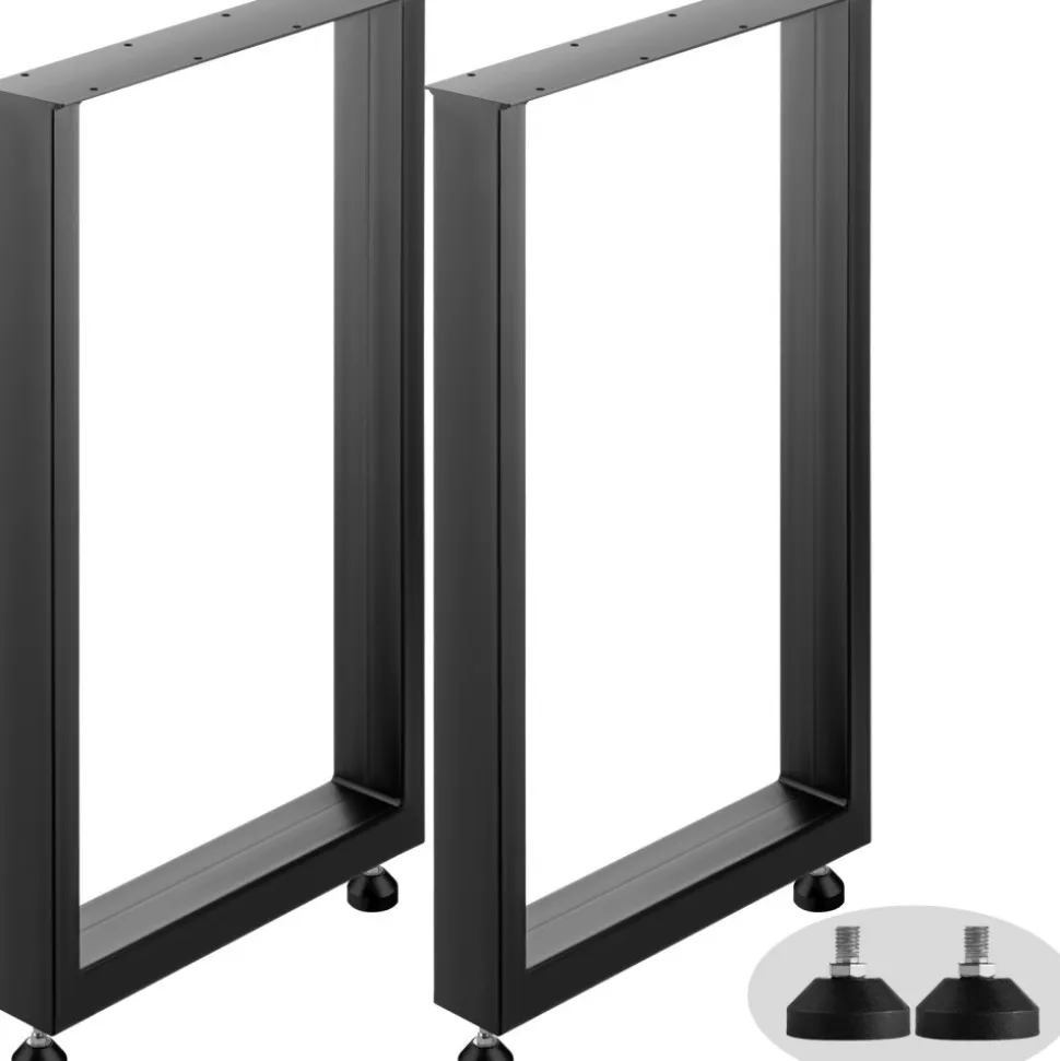 VEVOR Set of 2 Steel Table Legs, 28''Height 24''Wide Dining Table Legs, Heavy Duty 3.1" Width Box Section Square Table Legs, 28x24x3.1 Inch Black Color Industrial Country Style Metal Dining Legs