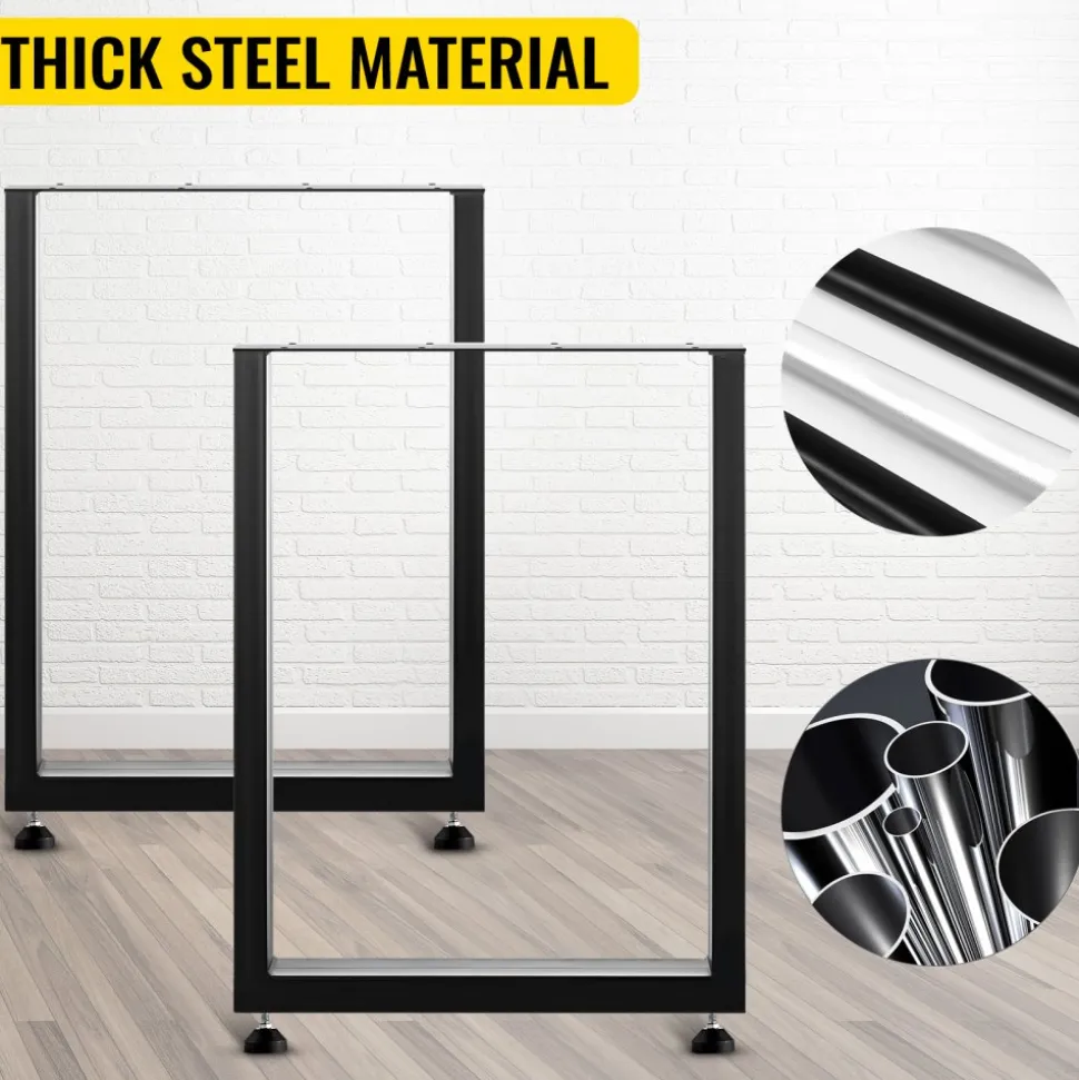 VEVOR Set of 2 Steel Table Legs, 28''Height 24''Wide Dining Table Legs, Heavy Duty 3.1" Width Box Section Square Table Legs, 28x24x3.1 Inch Black Color Industrial Country Style Metal Dining Legs