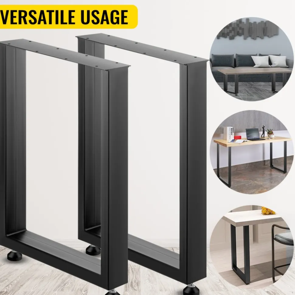 VEVOR Set of 2 Steel Table Legs, 28''Height 24''Wide Dining Table Legs, Heavy Duty 3.1" Width Box Section Square Table Legs, 28x24x3.1 Inch Black Color Industrial Country Style Metal Dining Legs