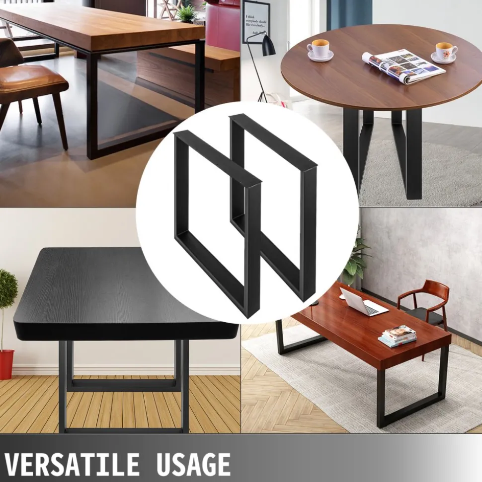 VEVOR Set of 2 Steel Table Legs, 28''Height 35''Wide Dining Table Legs, Heavy Duty 3.1" Width Box Section Square Table Legs, 28x35x3.1 Inch Black Color Industrial Country Style Metal Dining Legs