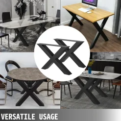 VEVOR Set of 2 Steel Table Legs, 28''Height 30''Wide Dining Table Legs, Heavy Duty 3.1" Square Box Section X Frame Table Legs, 28x30x3.1 Inch Black Color Industrial Country Style Metal Dining Leg