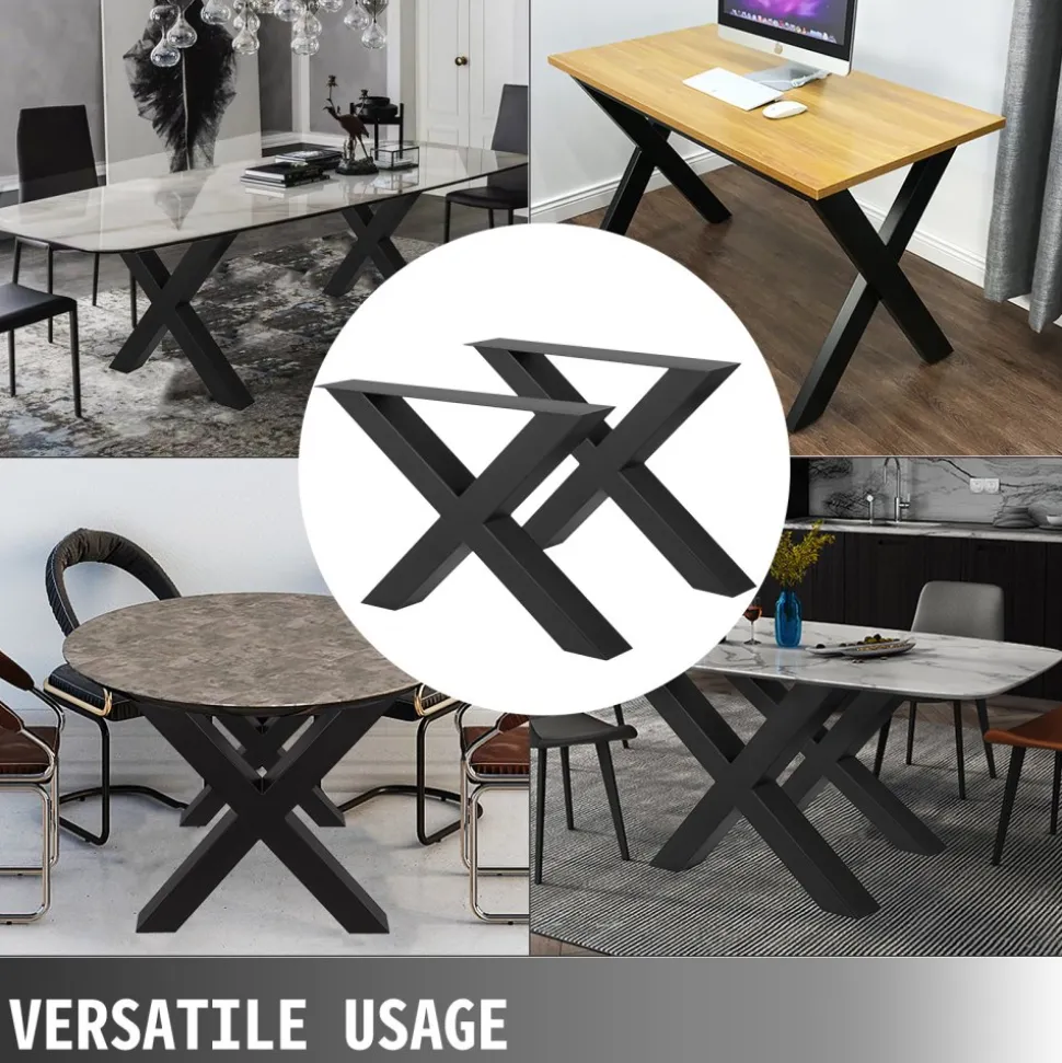 VEVOR Set of 2 Steel Table Legs, 28''Height 30''Wide Dining Table Legs, Heavy Duty 3.1" Square Box Section X Frame Table Legs, 28x30x3.1 Inch Black Color Industrial Country Style Metal Dining Leg