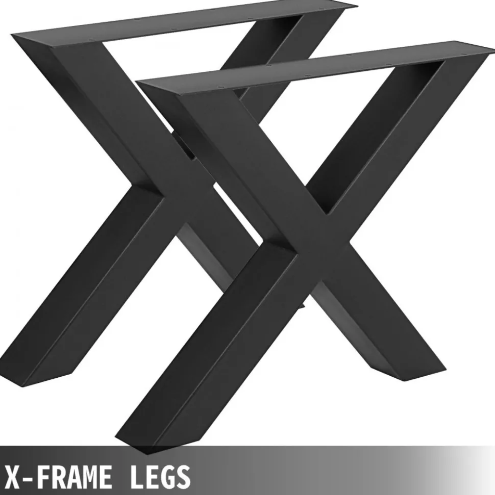 VEVOR Set of 2 Steel Table Legs, 28''Height 30''Wide Dining Table Legs, Heavy Duty 3.1" Square Box Section X Frame Table Legs, 28x30x3.1 Inch Black Color Industrial Country Style Metal Dining Leg