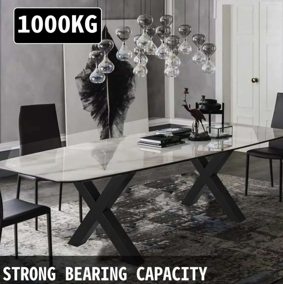 VEVOR Set of 2 Steel Table Legs, 28''Height 30''Wide Dining Table Legs, Heavy Duty 3.1" Square Box Section X Frame Table Legs, 28x30x3.1 Inch Black Color Industrial Country Style Metal Dining Leg