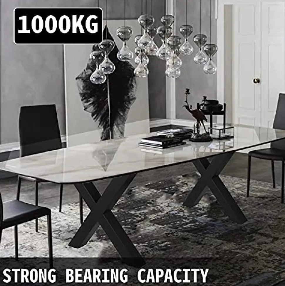 VEVOR Set of 2 Steel Table Legs, 28''Height 24''Wide Dining Table Legs, Heavy Duty 3.1" Square Box Section X Frame Table Legs, 28x24x3.1 Inch Black Color Industrial Country Style Metal Dining Leg