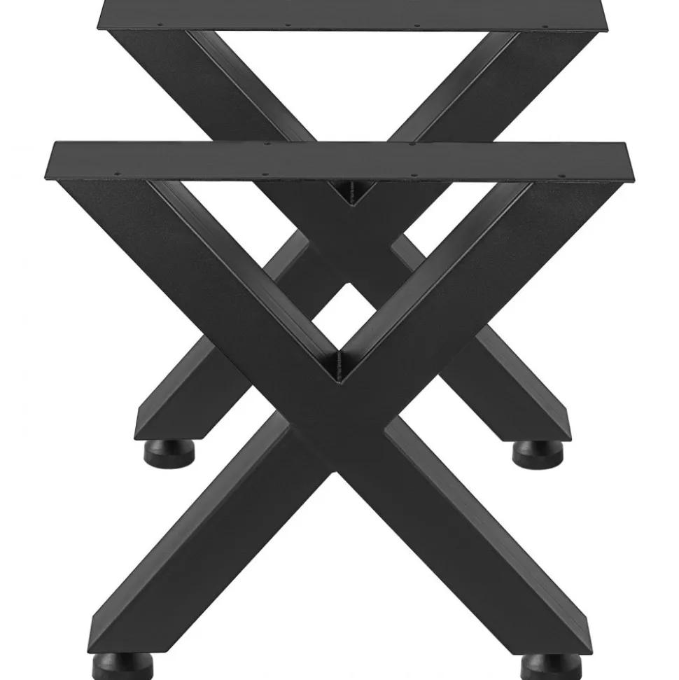 VEVOR Set of 2 Steel Table Legs, 28''Height 24''Wide Dining Table Legs, Heavy Duty 3.1" Square Box Section X Frame Table Legs, 28x24x3.1 Inch Black Color Industrial Country Style Metal Dining Leg