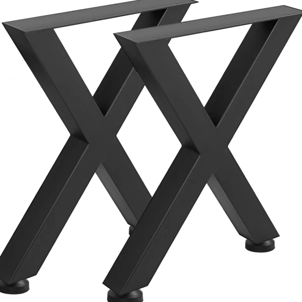 VEVOR Set of 2 Steel Table Legs, 28''Height 24''Wide Dining Table Legs, Heavy Duty 3.1" Square Box Section X Frame Table Legs, 28x24x3.1 Inch Black Color Industrial Country Style Metal Dining Leg