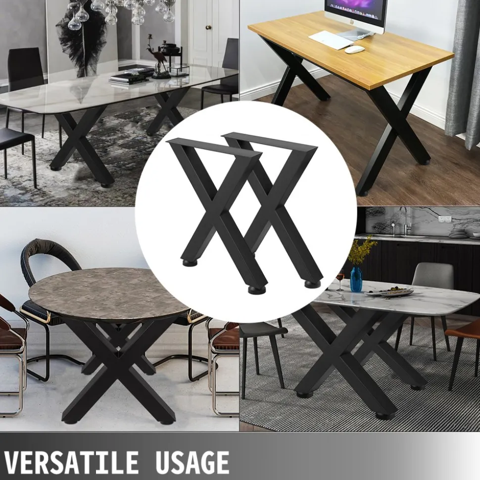 VEVOR Set of 2 Steel Table Legs, 28''Height 24''Wide Dining Table Legs, Heavy Duty 3.1" Square Box Section X Frame Table Legs, 28x24x3.1 Inch Black Color Industrial Country Style Metal Dining Leg