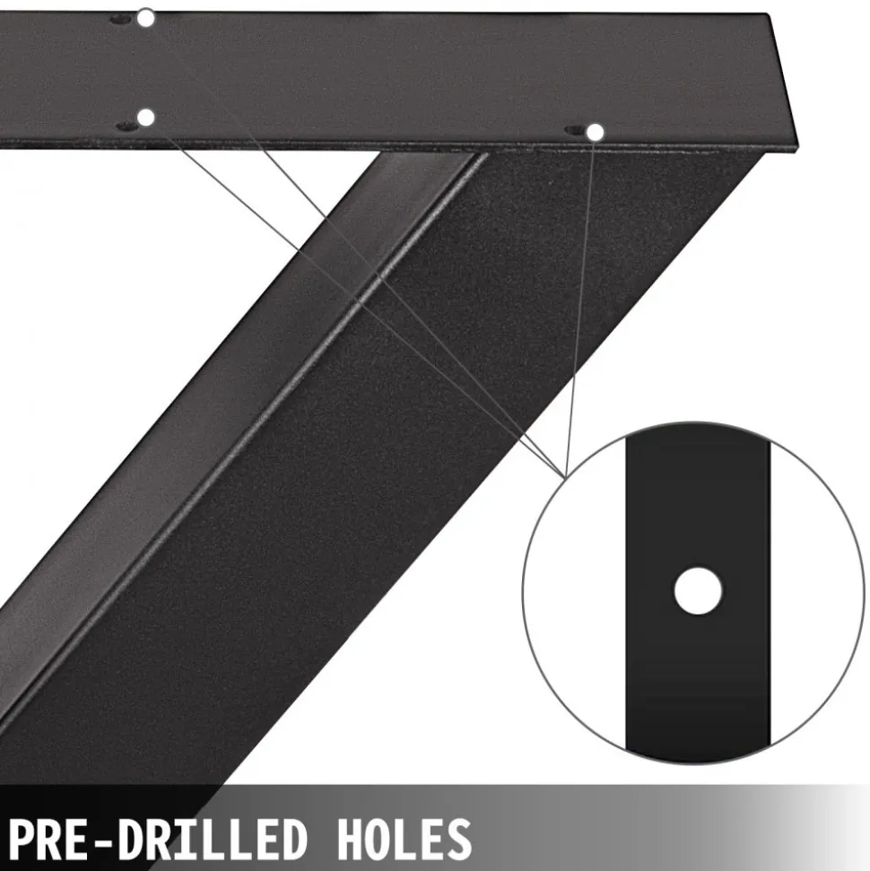 VEVOR Set of 2 Steel Table Legs, 28''Height 24''Wide Dining Table Legs, Heavy Duty 3.1" Square Box Section X Frame Table Legs, 28x24x3.1 Inch Black Color Industrial Country Style Metal Dining Leg