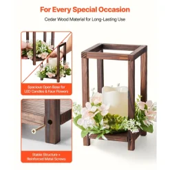VEVOR 20 Set/60 Pcs Wooden Wedding Lantern Centerpiece, Includes 20 Wooden Lantern Candle Holder 20 Flameless LED Candle 20 Champagne Flower Wreath for Wedding Table Party Farmhouse Decor, Brown