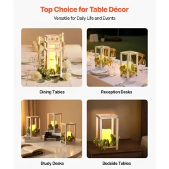 VEVOR 12 Set/36 Pcs Wooden Wedding Lantern Centerpiece, Includes 12 Wooden Lantern Candle Holder 12 Flameless LED Candle 12 Eucalyptus Leaves Wreath for Wedding Table Party Farmhouse Decor, White