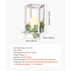 VEVOR 12 Set/36 Pcs Wooden Wedding Lantern Centerpiece, Includes 12 Wooden Lantern Candle Holder 12 Flameless LED Candle 12 Eucalyptus Leaves Wreath for Wedding Table Party Farmhouse Decor, White