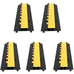 VEVOR 5-Set Rubber Cable Guard, Dual-Channel, Durable 66,000 lbs Capacity, Wire & Hose Protection Speed Bump for Driveways (2-Channel, 5 Sets-66,000 lbs)