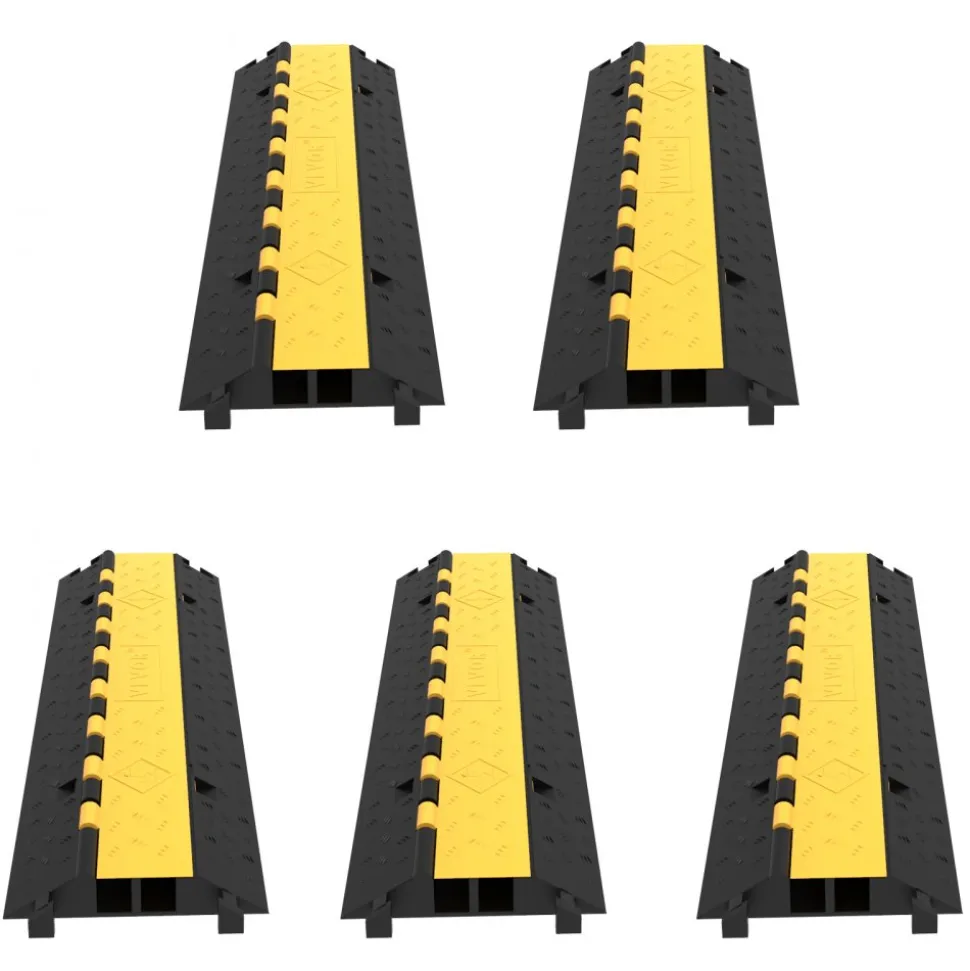 VEVOR 5-Set Rubber Cable Guard, Dual-Channel, Durable 66,000 lbs Capacity, Wire & Hose Protection Speed Bump for Driveways (2-Channel, 5 Sets-66,000 lbs)