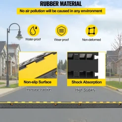 VEVOR 5-Set Rubber Cable Guard, Dual-Channel, Durable 66,000 lbs Capacity, Wire & Hose Protection Speed Bump for Driveways (2-Channel, 5 Sets-66,000 lbs)