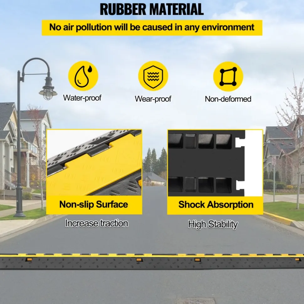 VEVOR 5-Set Rubber Cable Guard, Dual-Channel, Durable 66,000 lbs Capacity, Wire & Hose Protection Speed Bump for Driveways (2-Channel, 5 Sets-66,000 lbs)