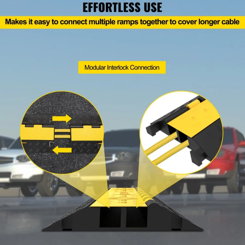 VEVOR 5-Set Rubber Cable Guard, Dual-Channel, Durable 66,000 lbs Capacity, Wire & Hose Protection Speed Bump for Driveways (2-Channel, 5 Sets-66,000 lbs)