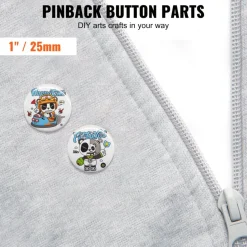 VEVOR 500 Sets 1 inch 25mm Pin Back Button Parts, DIY Round Button Badge Parts, Set Includes Metal Top, Plastic/Metal Button, Clear Film, and Blank Paper For Gifts Presents, Machine NOT Included