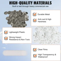 VEVOR 500 Sets 1.25 inch 32mm Pin Back Button Parts, DIY Round Button Badge Parts, Set Includes Metal Top, Plastic/Metal Button, Clear Film, and Blank Paper For Gifts Presents, Machine NOT Included