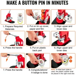 VEVOR 500 Sets 2.25 inch 58mm Pin Back Button Parts, DIY Round Button Badge Parts, Set Includes Metal Top, Plastic/Metal Button, Clear Film, and Blank Paper For Gifts Presents, Machine NOT Included