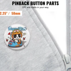 VEVOR 500 Sets 2.25 inch 58mm Pin Back Button Parts, DIY Round Button Badge Parts, Set Includes Metal Top, Plastic/Metal Button, Clear Film, and Blank Paper For Gifts Presents, Machine NOT Included