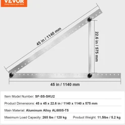 VEVOR 2 Sets Solar Panel Mounting Brackets 45-Inch, 0 to 90° Adjustable Tilt Mount Brackets Support 100-400W Solar Panels, Lightweight Aluminum Brackets with Folding Tilt Legs for RV Boat Off-Grid