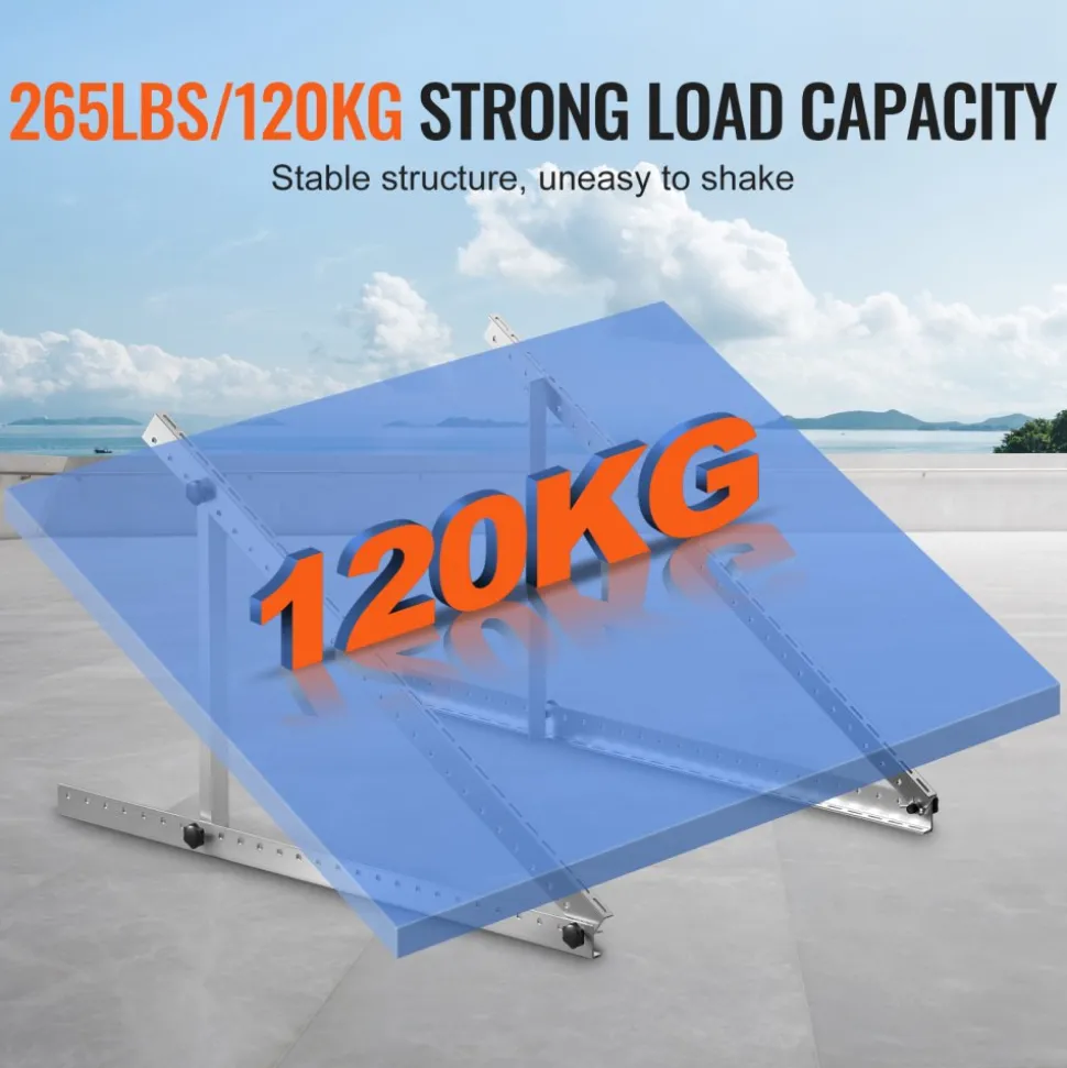 VEVOR 2 Sets Solar Panel Mounting Brackets 45-Inch, 0 to 90° Adjustable Tilt Mount Brackets Support 100-400W Solar Panels, Lightweight Aluminum Brackets with Folding Tilt Legs for RV Boat Off-Grid