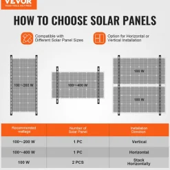 VEVOR 2 Sets Solar Panel Mounting Brackets 45-Inch, 0 to 90° Adjustable Tilt Mount Brackets Support 100-400W Solar Panels, Lightweight Aluminum Brackets with Folding Tilt Legs for RV Boat Off-Grid