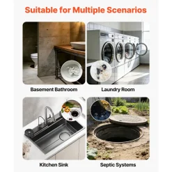 VEVOR Sewage Grinder System, 1 HP, 5100 GPH Cast Iron Sewage Pump with Basin, Grinding Blade, 120V Automatic Outdoor Water/Seepage Collection and Removal System with Float Switch, 2