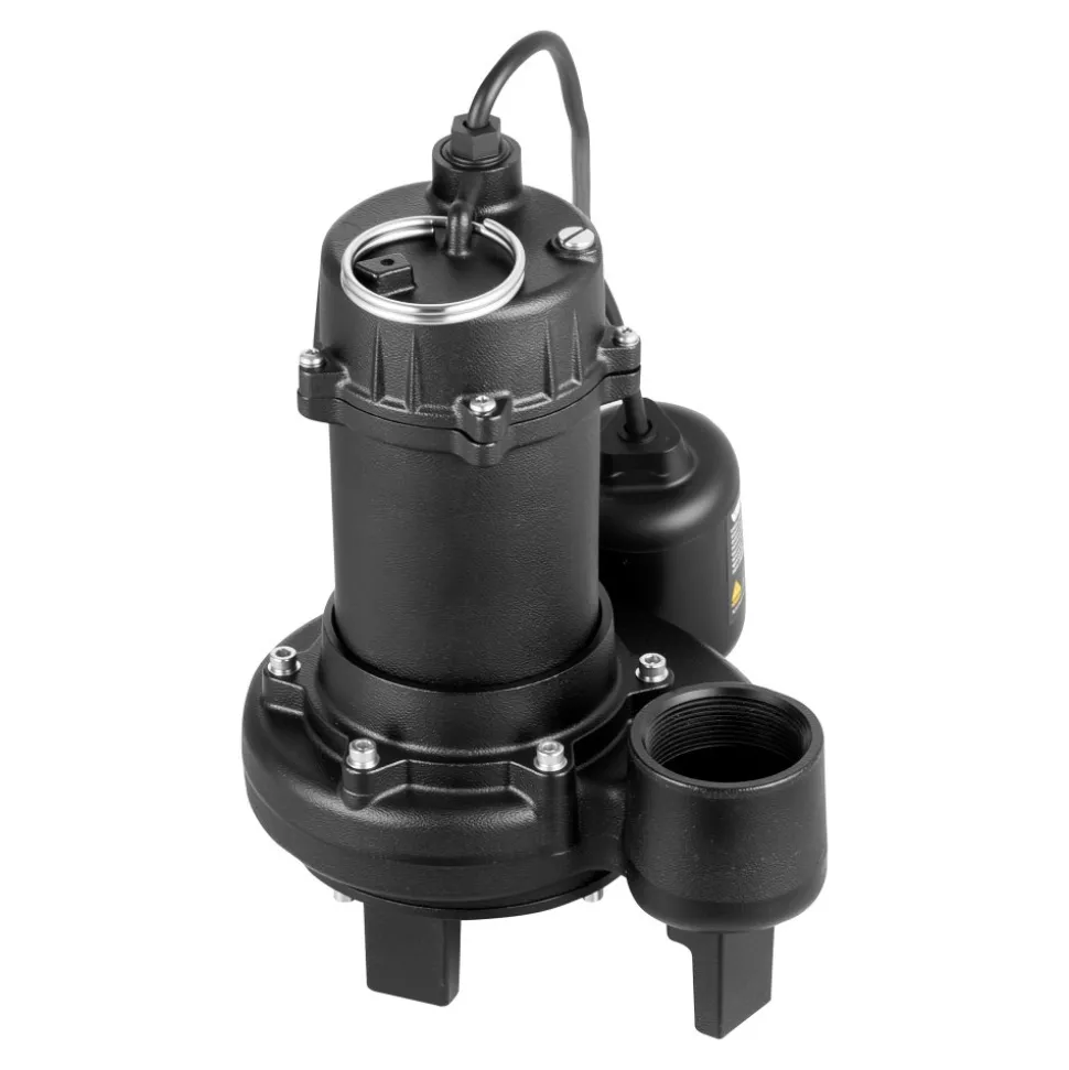 VEVOR Sewage Grinder System, 1 HP, 5100 GPH Cast Iron Sewage Pump with Basin, Grinding Blade, 120V Automatic Outdoor Water/Seepage Collection and Removal System with Float Switch, 2" Discharge, Black