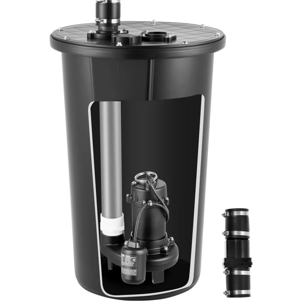 VEVOR Sewage Grinder System, 1 HP, 5100 GPH Cast Iron Sewage Pump with Basin, Grinding Blade, 120V Automatic Outdoor Water/Seepage Collection and Removal System with Float Switch, 2" Discharge, Black